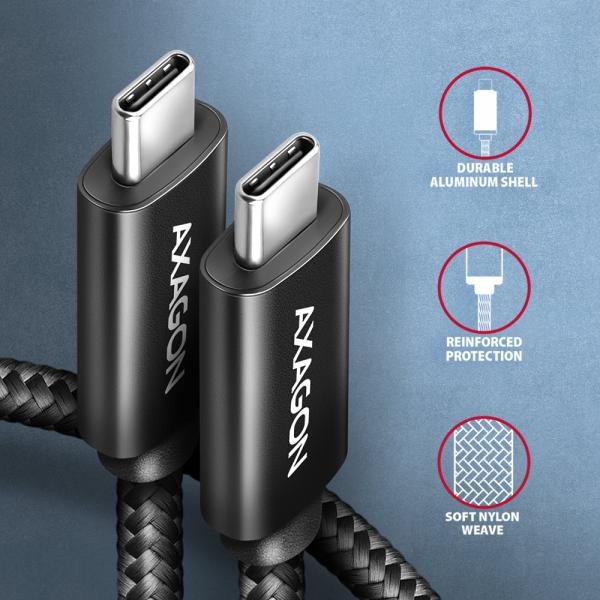 AXAGON BUCM4X-CM10AB NewGEN+ cable USB-C <-> USB-C, 1m, USB4 Gen 3.2, PD 240W, 8K HD, ALU