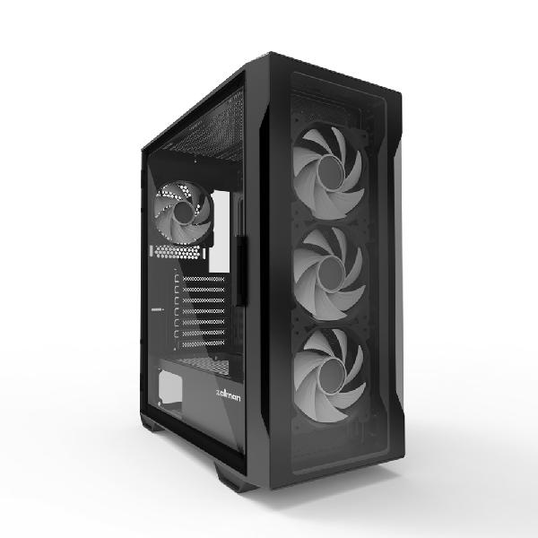 Zalman I3 Neo TG Black ATX Mid Tower PC Case, Tempered Glass front, Pre-installed fan: 3 x 120mm Infinity ARGB, 1 x 120mm Infinity ARGB rear, 2 x 3.5, 3 x 2.5, Tempered Glass window left, 415(D) x 219(W) x 484(H)mm