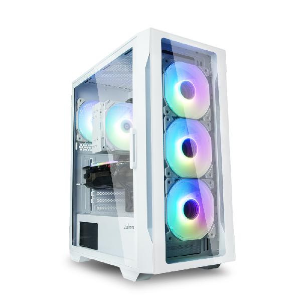 Zalman I3 Neo TG White ATX Mid Tower PC Case, Tempered Glass front, Pre-installed fan: 3 x 120mm Infinity ARGB, 1 x 120mm Infinity ARGB rear, 2 x 3.5, 3 x 2.5, Tempered Glass window left, 415(D) x 219(W) x 484(H)mm