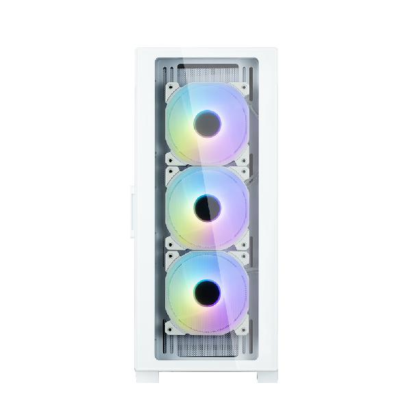 Zalman I3 Neo TG White ATX Mid Tower PC Case, Tempered Glass front, Pre-installed fan: 3 x 120mm Infinity ARGB, 1 x 120mm Infinity ARGB rear, 2 x 3.5, 3 x 2.5, Tempered Glass window left, 415(D) x 219(W) x 484(H)mm