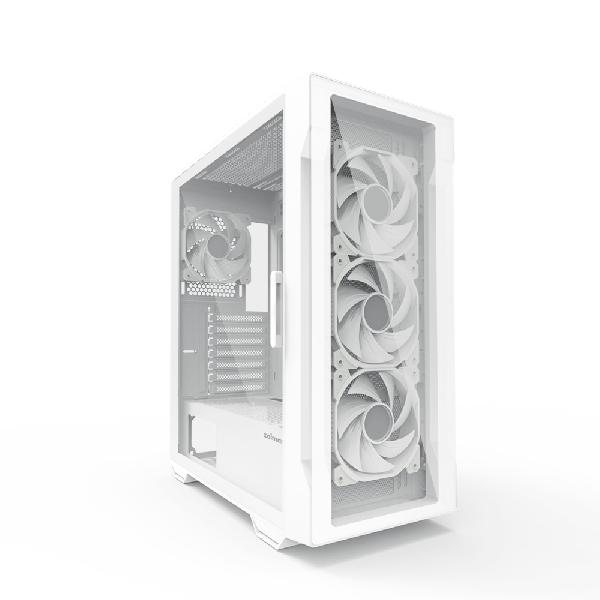 Zalman I3 Neo TG White ATX Mid Tower PC Case, Tempered Glass front, Pre-installed fan: 3 x 120mm Infinity ARGB, 1 x 120mm Infinity ARGB rear, 2 x 3.5, 3 x 2.5, Tempered Glass window left, 415(D) x 219(W) x 484(H)mm