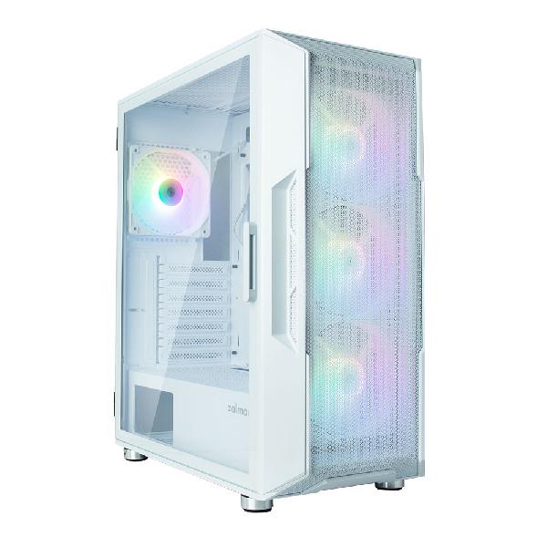 Zalman I3 Neo White ATX Mid Tower PC Case, Mesh front for efficient cooling, Pre-installed fan: 3 x 120mm RGB LED front, 1 x 120mm RGB LED rear, 2 x 3.5, 3 x 2.5, Tempered Glass window left, 422(D) x 219(W) x 484(H)mm