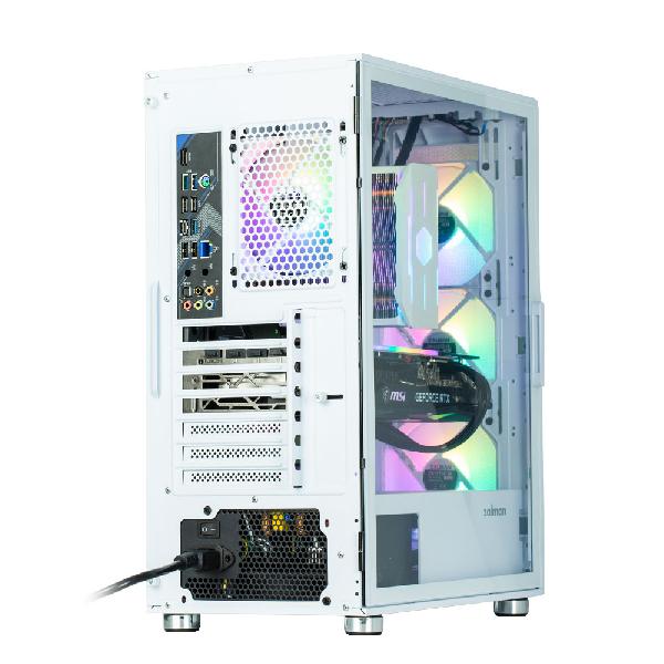 Zalman I3 Neo White ATX Mid Tower PC Case, Mesh front for efficient cooling, Pre-installed fan: 3 x 120mm RGB LED front, 1 x 120mm RGB LED rear, 2 x 3.5, 3 x 2.5, Tempered Glass window left, 422(D) x 219(W) x 484(H)mm