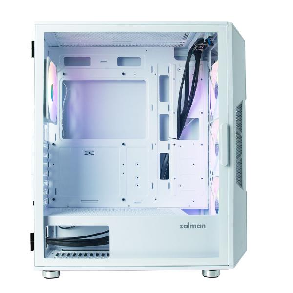 Zalman I3 Neo White ATX Mid Tower PC Case, Mesh front for efficient cooling, Pre-installed fan: 3 x 120mm RGB LED front, 1 x 120mm RGB LED rear, 2 x 3.5, 3 x 2.5, Tempered Glass window left, 422(D) x 219(W) x 484(H)mm