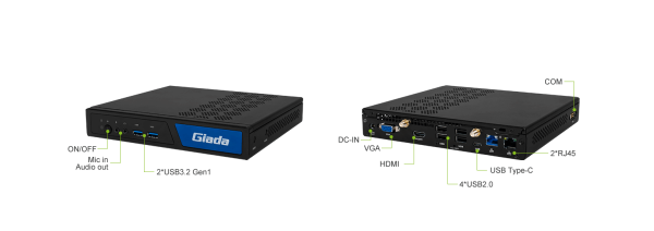 Giada miniPC Barebone BQ614, Intel H610, 12/13/14th gen CPU < 65W (no CPU inc.), 2 x SO-DIMM DDR5 5600, 2.5 SATA + M.2, GBit LAN RTL8111H, 1 x 2.5 GBit LAN I226-V,2 x USB3.2 Gen1, 4 x USB2.0 2 xUSB3 + 1 x USB Type-C 3.2 Gen2,DP, HDMI, 1x Com, Audio, JAHC