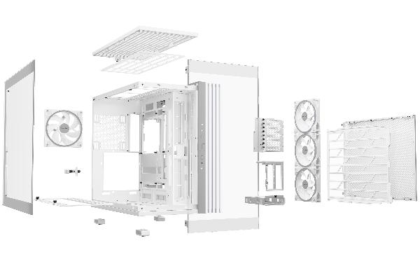 be quiet! Light Base 900 FX White Panoramic tempered glass E-ATX Case, 2x 420 mm Radiator Support, 532 x 326 x 465, front ARGB strip, MB with backconnector support, 2 x ARGB+fan hub, Side 3 x Light Wings Reversed 140mm PWM, Rear 1 x Light Wings 140mm PWM