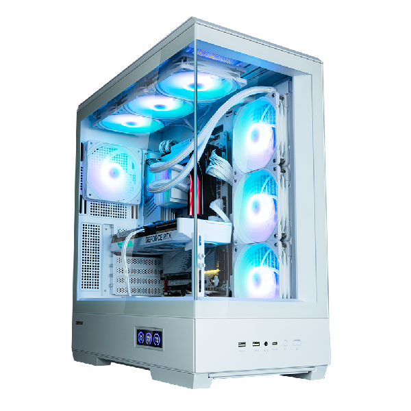 Zalman P50 DS White ATX Tempered Glass Panoramic View, Reverse layout mainboard support, display, 3 x 120 mm ZM-AF120R ARGB (side) + 1 x 120 mm ZM-AF120 ARGB (rear)Fan included, 2 x 3.5, 2 x 2.5, 480(D) x 240(W) x 512(H)mm