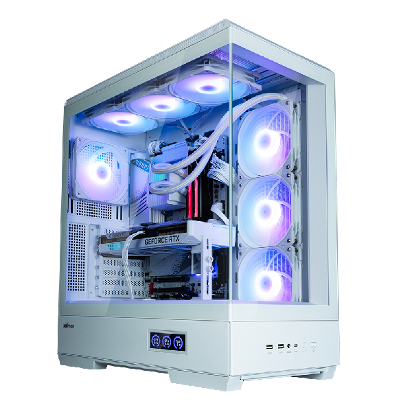 Zalman P50 DS White ATX Tempered Glass Panoramic View, Reverse layout mainboard support, display, 3 x 120 mm ZM-AF120R ARGB (side) + 1 x 120 mm ZM-AF120 ARGB (rear)Fan included, 2 x 3.5, 2 x 2.5, 480(D) x 240(W) x 512(H)mm