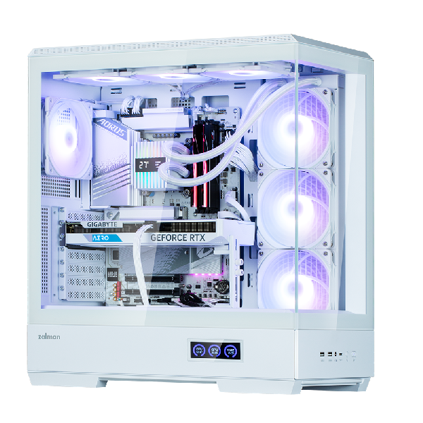 Zalman P50 DS White ATX Tempered Glass Panoramic View, Reverse layout mainboard support, display, 3 x 120 mm ZM-AF120R ARGB (side) + 1 x 120 mm ZM-AF120 ARGB (rear)Fan included, 2 x 3.5, 2 x 2.5, 480(D) x 240(W) x 512(H)mm