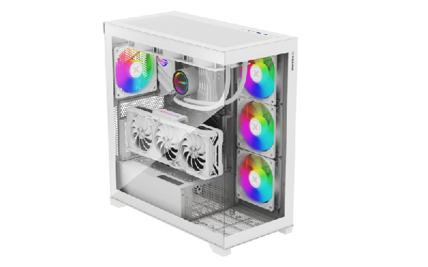 Xilence Xilent Gleam White, ATX tempered glass aquarium style case, 4 x 140 mm ARGB fan included, PWM/ARGB controller