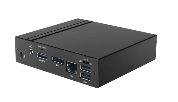 Giada MiniPC barebone VM23 Intel Celeron Dual-Core N3350, HD Graphics 550, 4 GB DDR3-L on-board, 64 GB EMMC, 1x mSata, 1x GB Lan, M.2 slot for WiFi, 2 x USB2, 2x USB3, HDMI, DP, Black