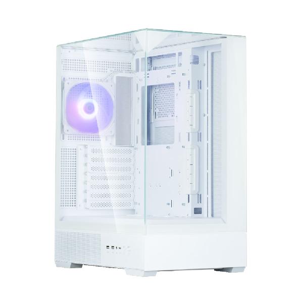 Zalman P40 Prism White, ATX Mid-Tower PC Case, Three Sided Tempered glass panels, 1x AF120 ARGB fan Pre-Installed at rear, 6-Port RGB LED Hub, Magnetic dust filter with frame at the bottom, Supports up to 360mm Radiator, I/O Ports USB 3.1 Gen2 Type-C x 1