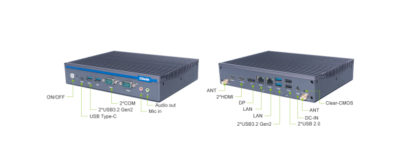 Giada MiniPC barebone DF613 i5-1335U, Fanless, 2xSO-DIMM DDR4, M2 for SSD, M2 for WiFi, 2xGBit LAN i219 RTL8111H, M.2 for 4G, SIM-Card slot, 4x USB3.2 Gen2, 1 x USB-C 3.2 Gen2, 2 x USB2.0, 1xDP 8K, 2x HDMI 4K, audio, 2 x COM
