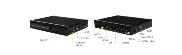 Giada MiniPC barebone F109D fanless, Intel Celeron N150, UHD Graphics, 1 x SO-DIMM DDR5-4800, 1x M.2 2280 PCIe3x4, 2x GBit LAN RTL8111H, 4 x USB2, 2x USB3.2 Gen2, 2xHDMI 4K, 1x DP 4K, 2 x RS232, 1 x M.2 2230 for Wifi/BT, 1 x M.2 3042 for 4G, SIM Slot