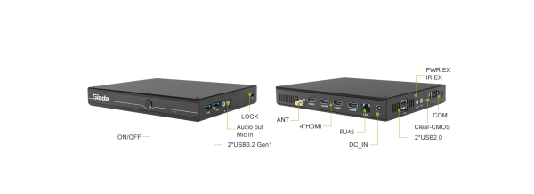 Giada MiniPC barebone DM6-R, AMD Ryzen R2314, 4C/4T, 4 x HDMI, 2 x DDR4 2400 SO-DIMM, 1 x m.2 PCIe x4 (2280) for SSD, 1x m.2 (2230) for wifi, 1 x GigaBit LAN, 2x USB3.1, 2 x USB2