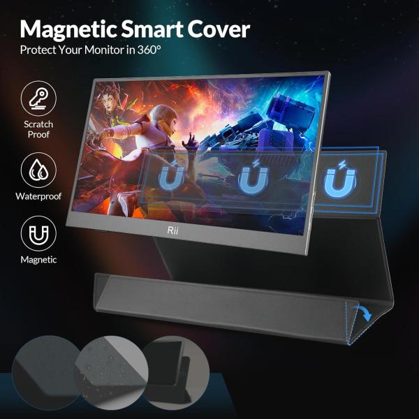 Rii 15.6 inch FHD 1920x1080 portable IPS monitor met USB C en HDMI, ultra slim ontwerp met beschermcover, HDR ondersteuning en device support voor laptop, PC, telefoon en consoles (1.8kg, 35.6 x 22.3 x 0.96cm)