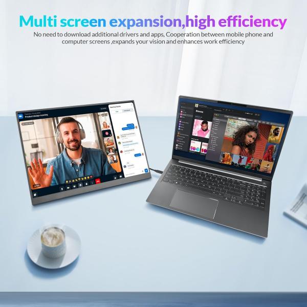 Rii 16 inch FHD 2560x1600 portable IPS monitor met USB C en HDMI, ultra slim ontwerp met beschermcover, HDR ondersteuning en device support voor laptop, PC, telefoon en consoles (1.8kg, 35.6 x 22.3 x 0.96cm)