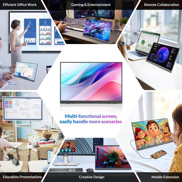 Rii 16 inch FHD 2560x1600 portable IPS monitor met USB C en HDMI, ultra slim ontwerp met beschermcover, HDR ondersteuning en device support voor laptop, PC, telefoon en consoles (1.8kg, 35.6 x 22.3 x 0.96cm)