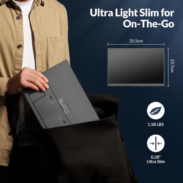 Rii 16 inch FHD 2560x1600 portable IPS monitor met USB C en HDMI, ultra slim ontwerp met beschermcover, HDR ondersteuning en device support voor laptop, PC, telefoon en consoles (1.8kg, 35.6 x 22.3 x 0.96cm)