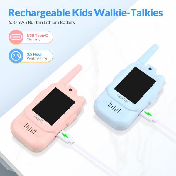 Mafiti video-walkietalkies voor kinderen, set van 2, camera, 300 m bereik, oplaadbaar, blauw/roze