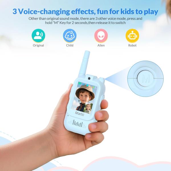 Mafiti video-walkietalkies voor kinderen, set van 2, camera, 300 m bereik, oplaadbaar, blauw/roze
