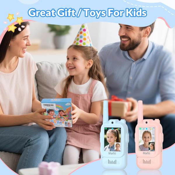 Mafiti video-walkietalkies voor kinderen, set van 2, camera, 300 m bereik, oplaadbaar, blauw/roze