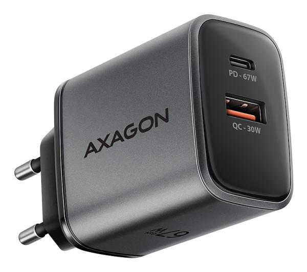 AXAGON ACU-PQ67 GaN Wall charger 67W, output USB-A + USB-C, PD3.0/PPS/QC4+/SFC/Apple