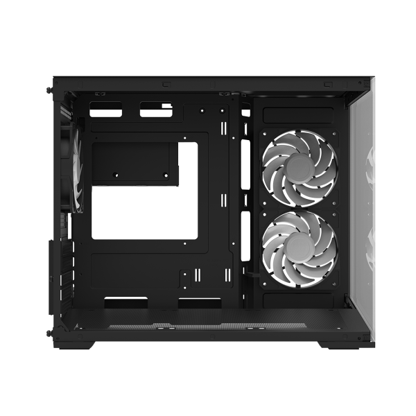 Zalman D30 Black, mATX Mid-Tower PC Case, Dual-Chamber Case with a panoramic view, Seamless Tempered glass at front & left side, Optimal side fan direction for efficient cooling, 1x 120mm ARGB fan at rear, 2x 120mm