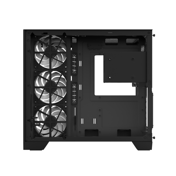 zalman D40 Black, ATX Mid-Tower PC Case, Dual-Chamber Case with a panoramic view, Seamless Tempered glass at front & left side, Optimal side fan direction for efficient cooling, 1x 120mm ARGB fan at rear, 3x 120mm