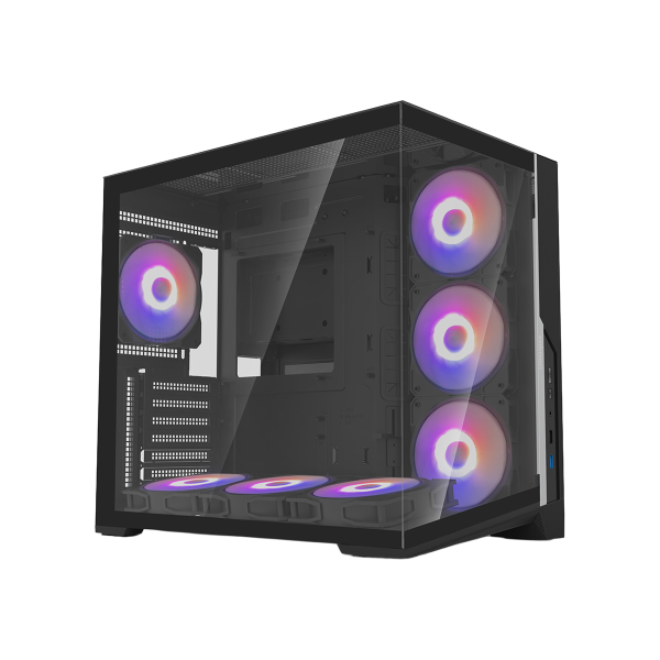 zalman D40 Black, ATX Mid-Tower PC Case, Dual-Chamber Case with a panoramic view, Seamless Tempered glass at front & left side, Optimal side fan direction for efficient cooling, 1x 120mm ARGB fan at rear, 3x 120mm
