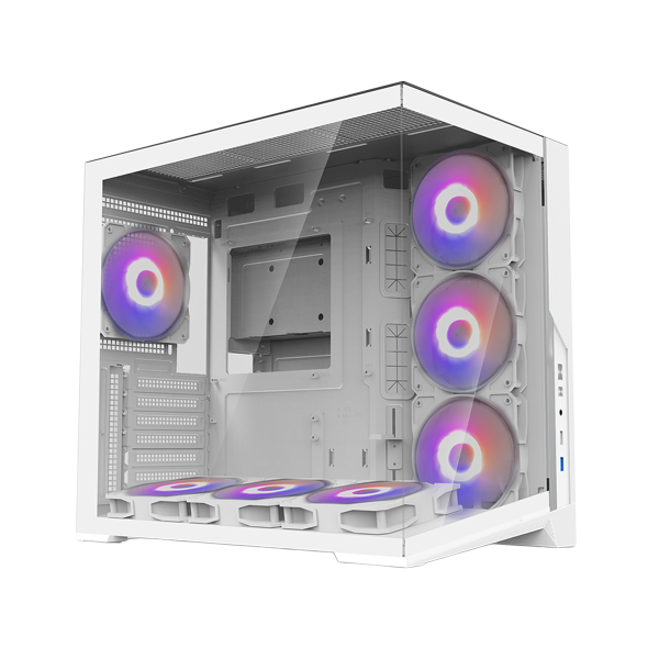 Zalman D40 White, ATX Mid-Tower PC Case, Dual-Chamber Case with a panoramic view, Seamless Tempered glass at front & left side, Optimal side fan direction for efficient cooling, 1x 120mm ARGB fan at rear, 3x 120mm