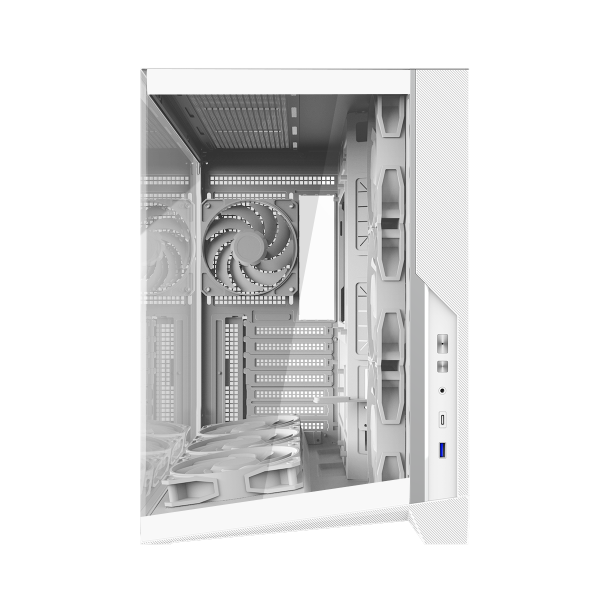 Zalman D40 White, ATX Mid-Tower PC Case, Dual-Chamber Case with a panoramic view, Seamless Tempered glass at front & left side, Optimal side fan direction for efficient cooling, 1x 120mm ARGB fan at rear, 3x 120mm