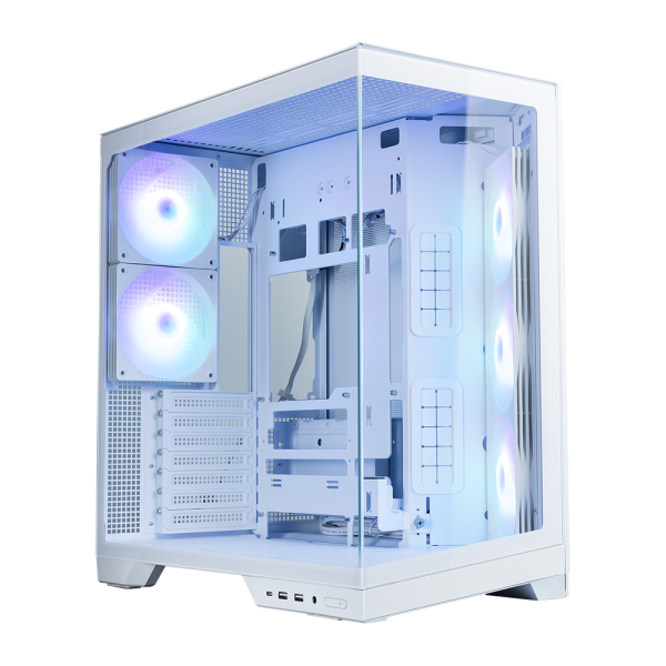 Zalman D50 White, ATX Mid-Tower PC Case, Dual-Chamber Case with a panoramic view, Seamless Tempered glass at front & left side, Optimal side fan direction for efficient cooling, 2x 120mm ARGB fan at rear, 3x 120mm