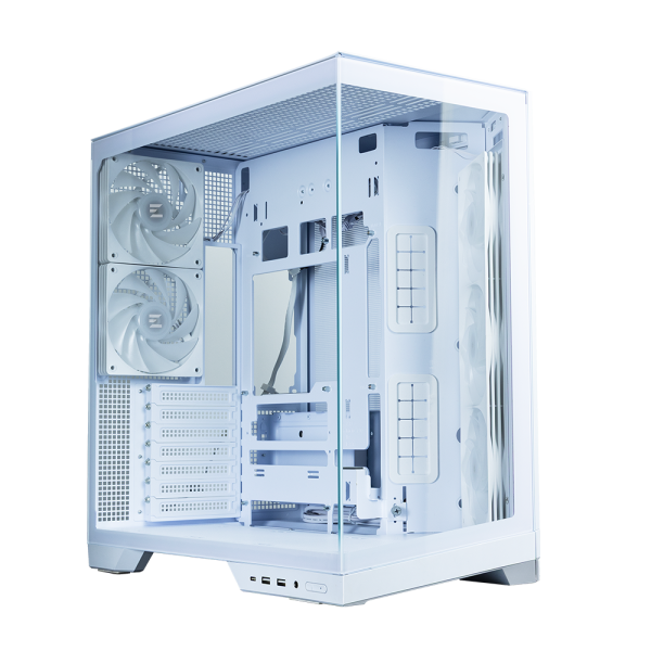 Zalman D50 White, ATX Mid-Tower PC Case, Dual-Chamber Case with a panoramic view, Seamless Tempered glass at front & left side, Optimal side fan direction for efficient cooling, 2x 120mm ARGB fan at rear, 3x 120mm