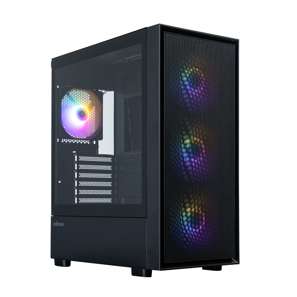 Zalman S6 Black, ATX Mid-Tower PC Case, 3x 140mm FRGB fan at front and 1x 120mm FRGB fan at rear pre-Installed, T/G with ball stud & socket, USB Type-C port included