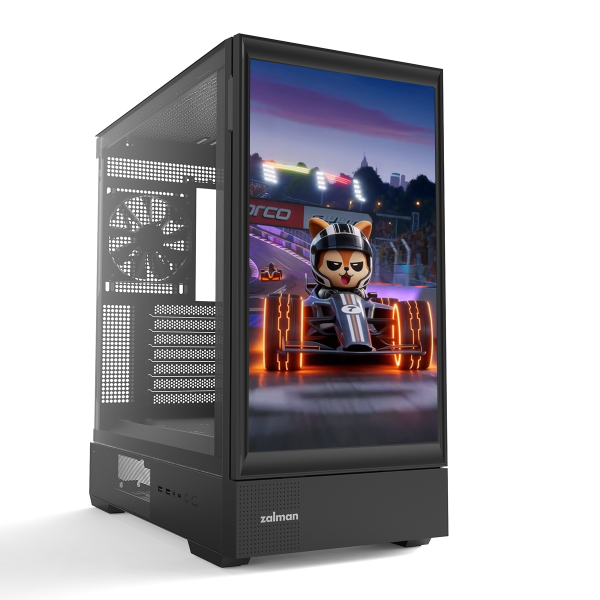 Zalman Z20 DS Black, ATX Mid-Tower PC Case, built-in 15.6 IPS LCD Display, 1x 120mm Black fan at rear, 2x 140mm Black fan at front, USB3.1 Type-C port
