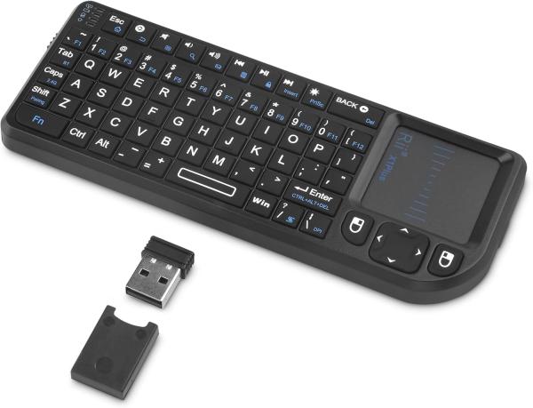 Rii X1 Plus mini draadloos toetsenbord met touchpad, Bluetooth/2,4GHz, witte verlichting, USB-C oplaadbaar