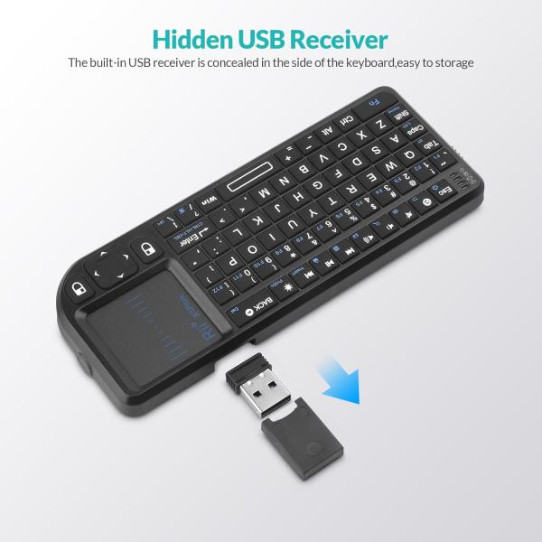 Rii X1 Plus mini draadloos toetsenbord met touchpad, Bluetooth/2,4GHz, witte verlichting, USB-C oplaadbaar