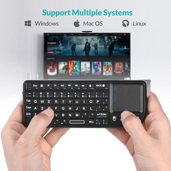 Rii X1 Plus mini draadloos toetsenbord met touchpad, Bluetooth/2,4GHz, witte verlichting, USB-C oplaadbaar