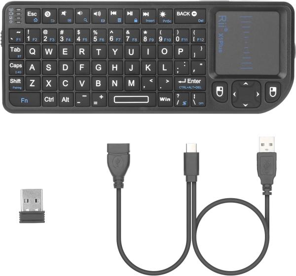 Rii X1 Plus mini draadloos toetsenbord met touchpad, Bluetooth/2,4GHz, witte verlichting, USB-C oplaadbaar