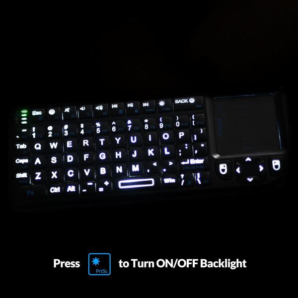 Rii X1 Plus mini draadloos toetsenbord met touchpad, Bluetooth/2,4GHz, witte verlichting, USB-C oplaadbaar