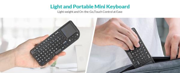 Rii X1 Plus mini draadloos toetsenbord met touchpad, Bluetooth/2,4GHz, witte verlichting, USB-C oplaadbaar