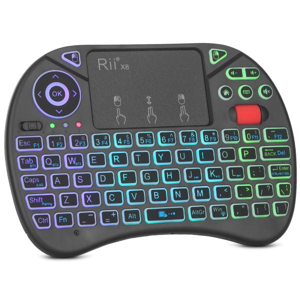 Rii X8BT, mini draadloos toetsenbord met touchpad, Bluetooth 5.0 + 2.4GHz, RGB-verlichting, oplaadbaar, USB-C