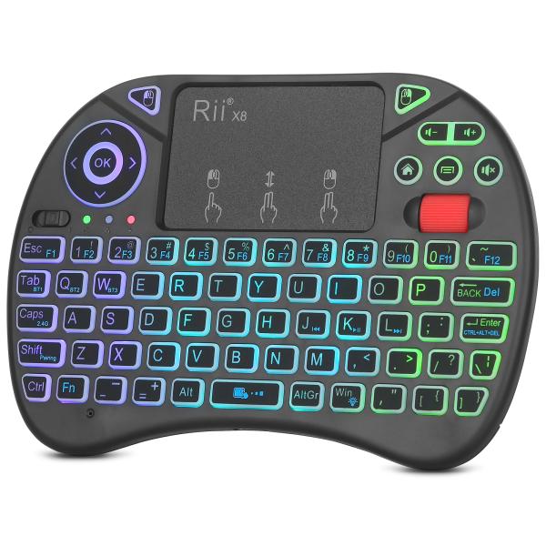 Rii X8BT, mini draadloos toetsenbord met touchpad, Bluetooth 5.0 + 2.4GHz, RGB-verlichting, oplaadbaar, USB-C