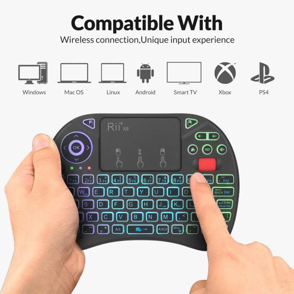 Rii X8BT, mini draadloos toetsenbord met touchpad, Bluetooth 5.0 + 2.4GHz, RGB-verlichting, oplaadbaar, USB-C