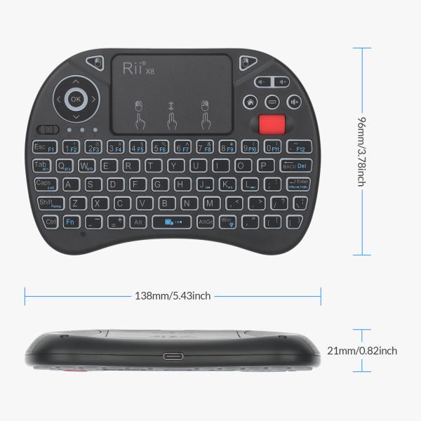 Rii X8BT, mini draadloos toetsenbord met touchpad, Bluetooth 5.0 + 2.4GHz, RGB-verlichting, oplaadbaar, USB-C