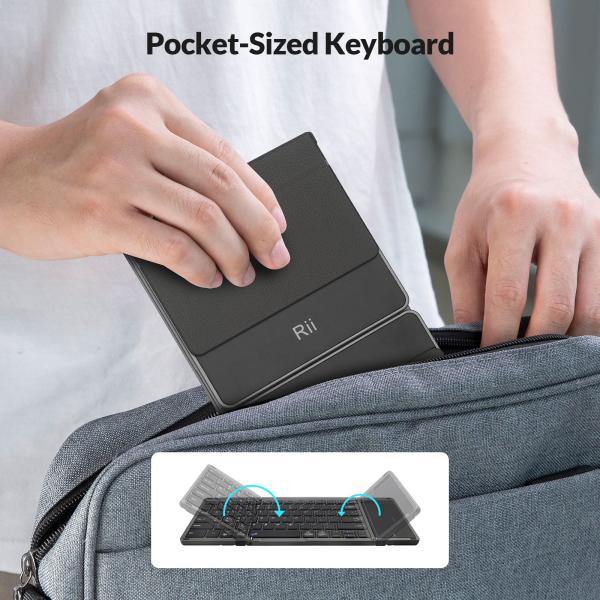Rii RK809 Pro opvouwbaar Bluetooth-toetsenbord met touchpad, 3 apparaten, USB-C oplaadbaar, zwart