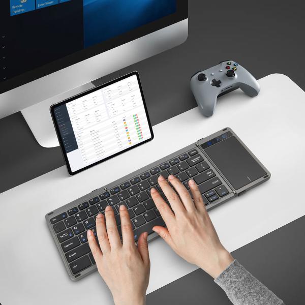 Rii RK809 Pro opvouwbaar Bluetooth-toetsenbord met touchpad, 3 apparaten, USB-C oplaadbaar, zwart