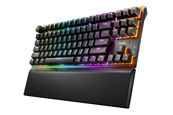 be quiet! Light Mount TKL compact Keyboard, Silent Linear Switches, US-ANSI layout, 3D Media Wheel, ARGB, Swappable 5-pin MX switches