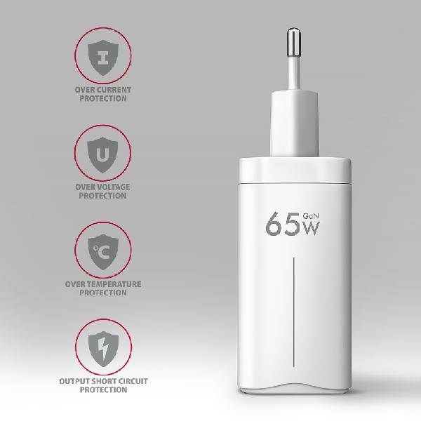 AXAGON ACU-DPQ65W GaN Wall charger 65W, 3x port (USB-A + dual USB-C), PD3.0/QC4+/PPS/Apple, white